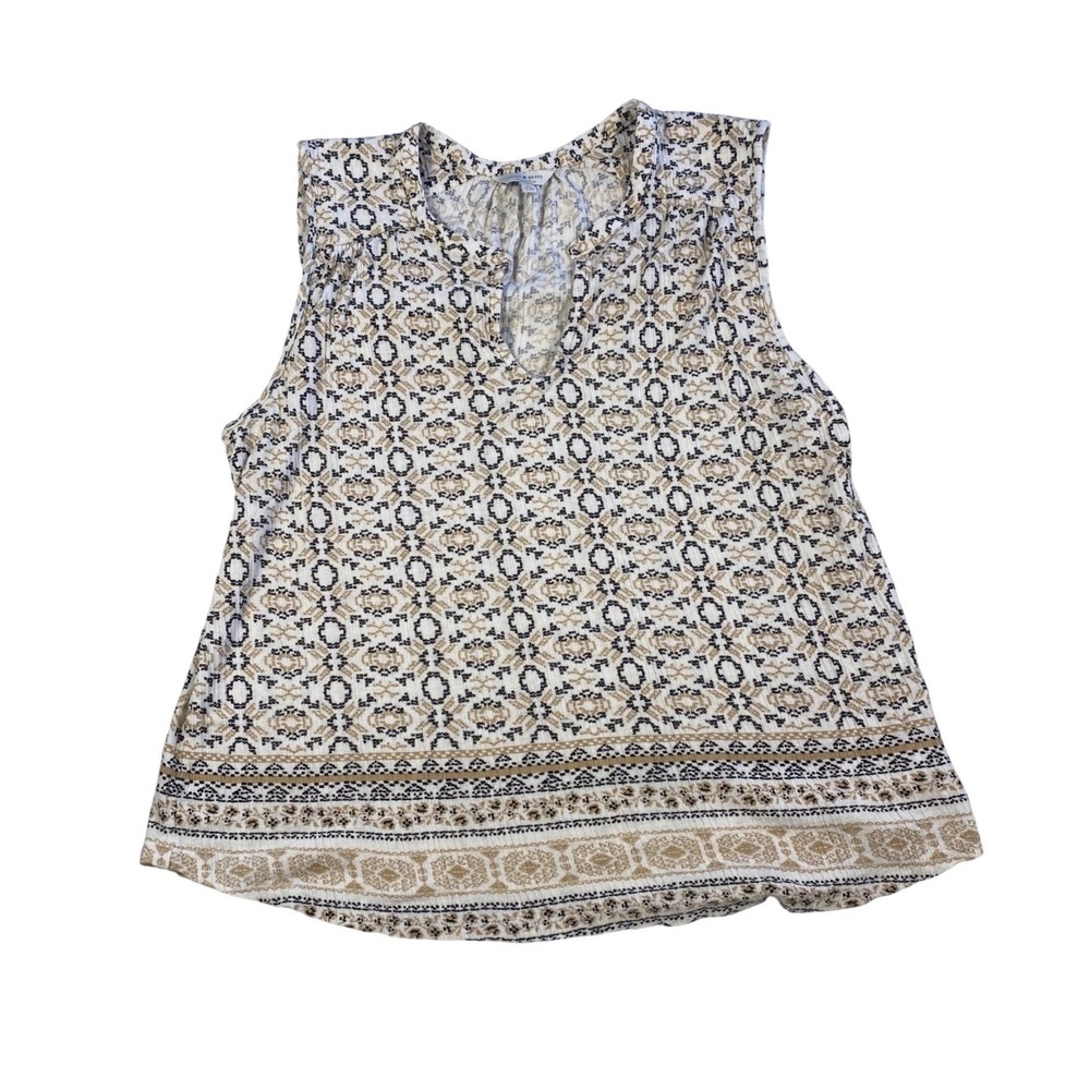 Lucky Brand XL Boho Tribal Print Knit Top Tassel Tie Neck Festival Bohemian - Picture 2 of 10